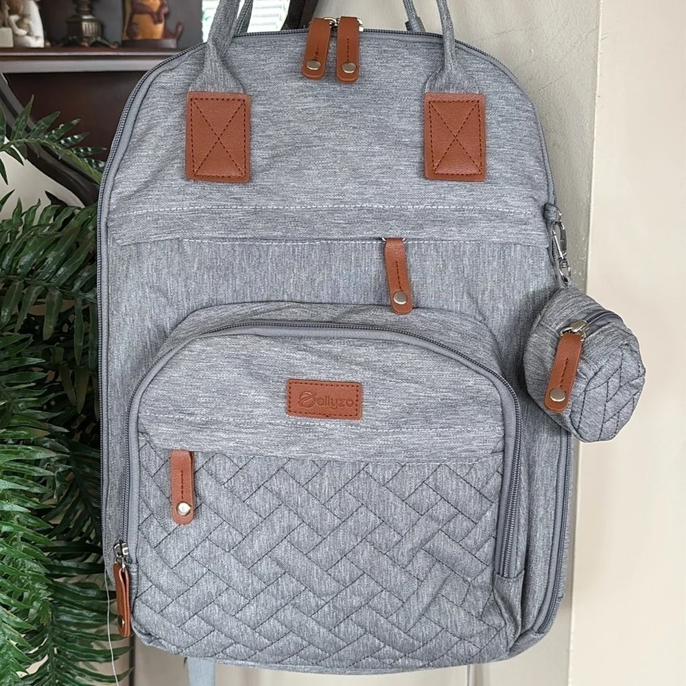 Brand New Diaper Bag Backpack Portable Changing Pad Stylish Gray Baby Organizer